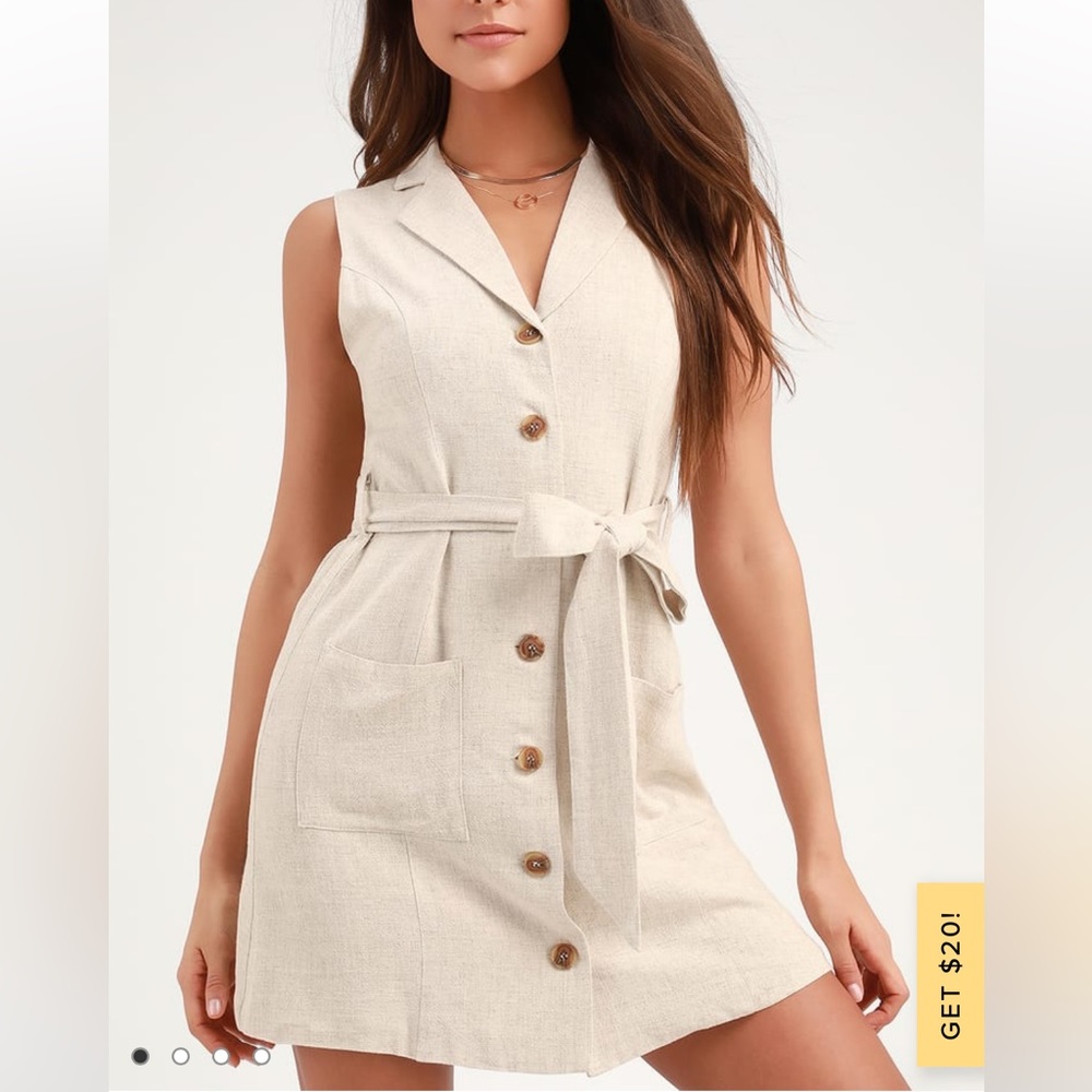 Crescent Moon Beige Button-Front Mini Shirt Dress. New with Tags SMALL